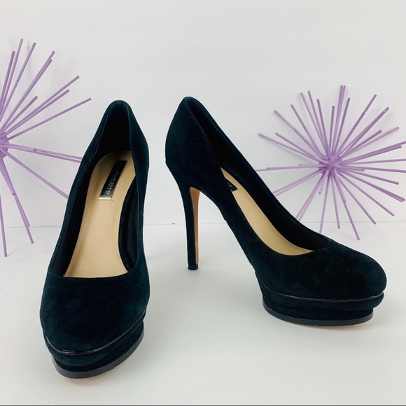 BCBGMaxAzria / Black Wood Stack Platform Heel - Picture 1 of 8